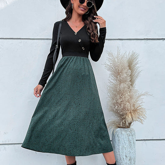 Damen Elegantes Maxikleid mit V-Ausschnitt und Taillengürtel Nord Taschen