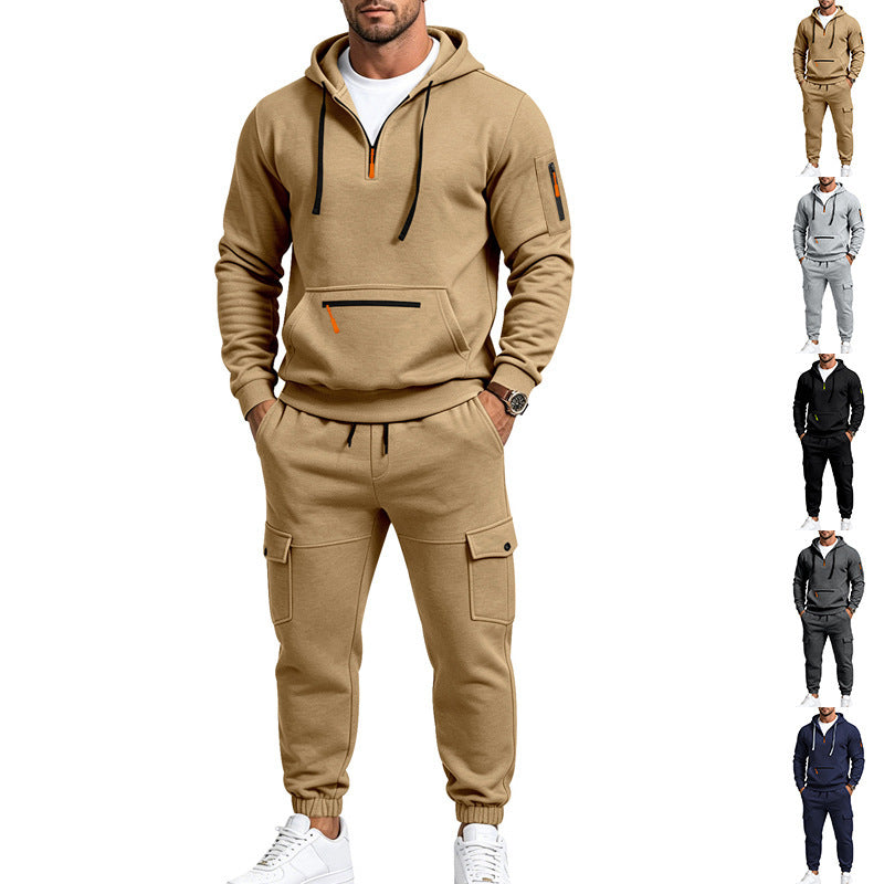 Herren Cargo-Jogging-Set mit Kapuze, halbem Reißverschluss und Mehrfachtaschen Nord Taschen