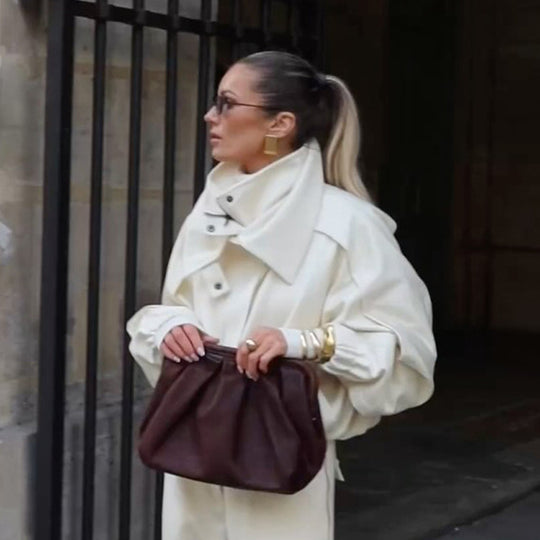 Damen Zweiteiliges Oversize-Jacken- und Bundfaltenhosen-Set mit hohem Stehkragen Nord Taschen