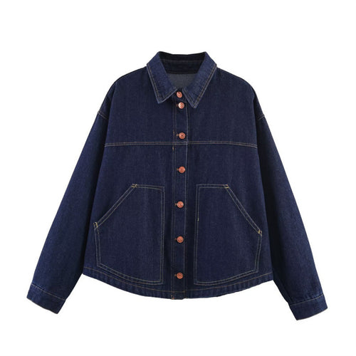 Damen Oversize-Jeansjacke mit kastigem Cropped-Schnitt, aufgesetzten Taschen und Kontrastnähten Nord Taschen