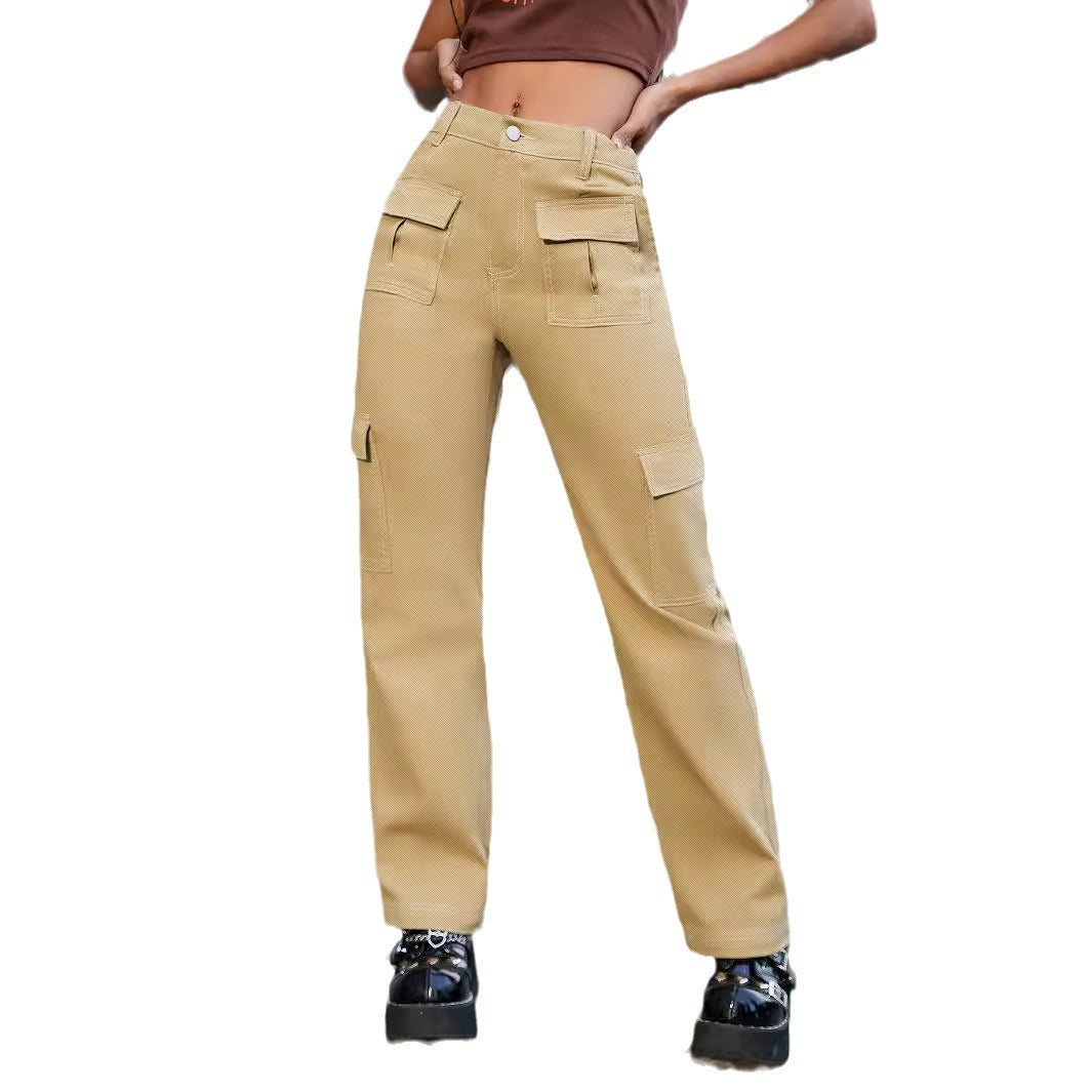 Damen weite Cargo-Hose mit hoher Taille und aufgesetzten Klappentaschen Nord Taschen