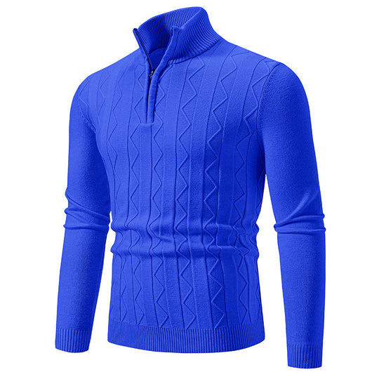 Herren Slim-Fit Halbzip-Strickpullover mit Mockneck, Zopfmuster und gerippten Bündchen Nord Taschen