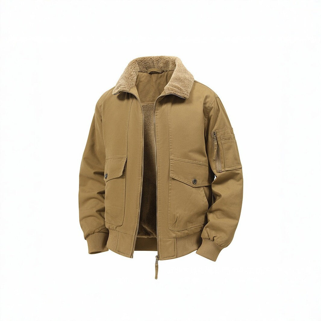 Herren Militärisch inspirierte Thermo-Bomberjacke mit Teddy‑Futter, Ärmeltasche und Druckknopf‑Klappentaschen Nord Taschen