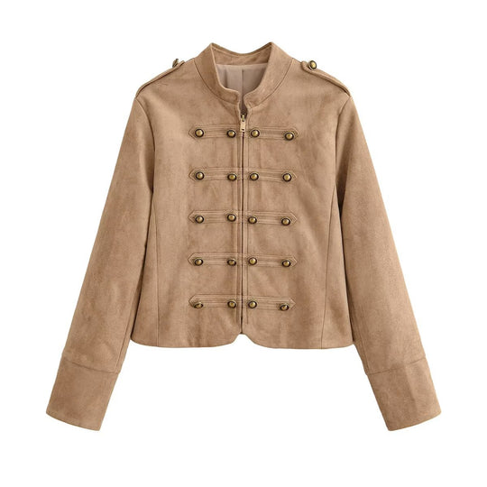 Damen Militärisch inspirierte Kurzjacke aus Wildlederoptik Nord Taschen