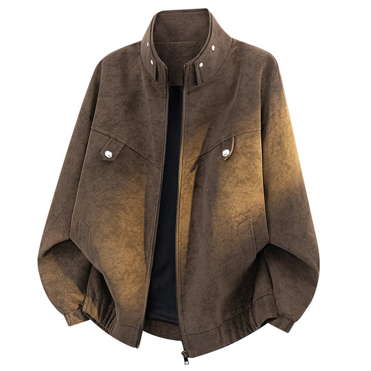 Herren Oversize Velours-Optik Bomberjacke mit hohem Stehkragen, asymmetrischer Brustpasse & elastischem Saum Nord Taschen