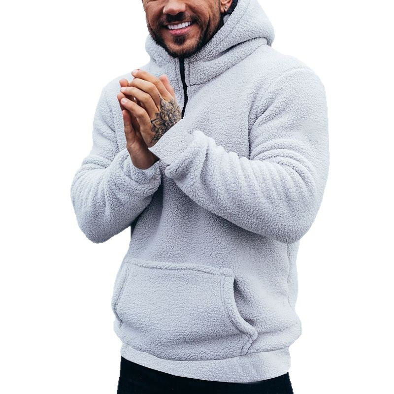 Herren kuscheliger Sherpa-Hoodie mit Kängurutasche und hohem Kragen Nord Taschen