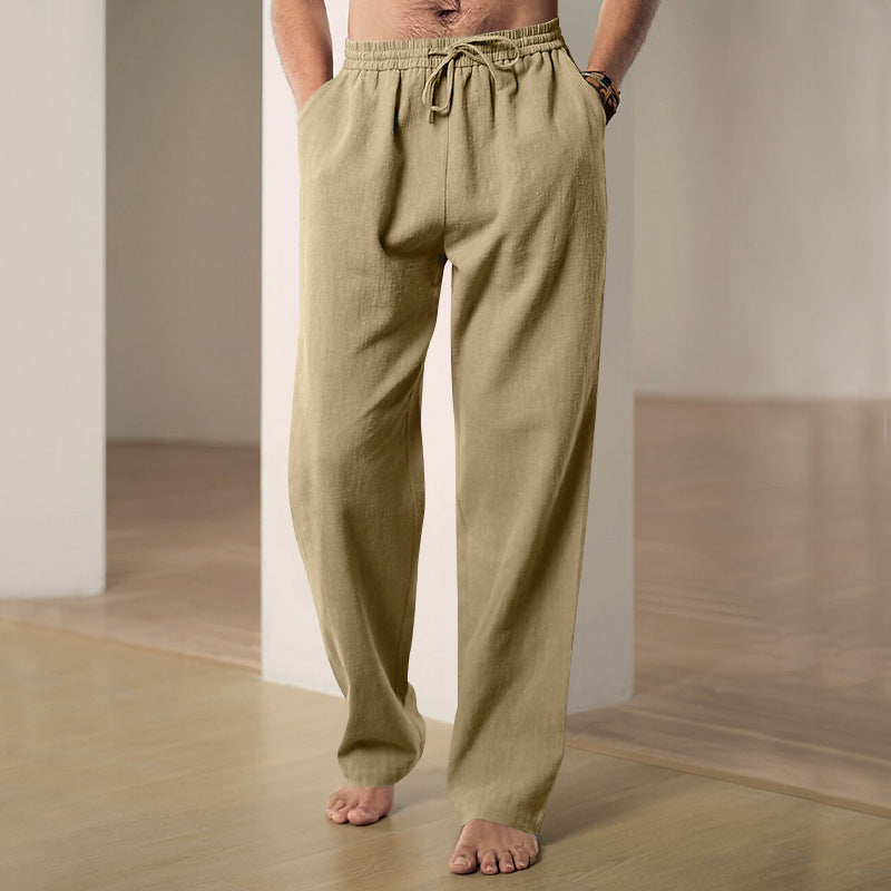 Herren Locker geschnittene Leinenhose mit Kordelzug und geradem Bein Nord Taschen