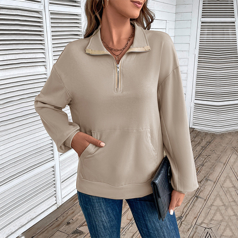 Damen Leichtes Halbzip-Sweatshirt im Relaxed-Fit mit Kängurutasche und Stehkragen Nord Taschen