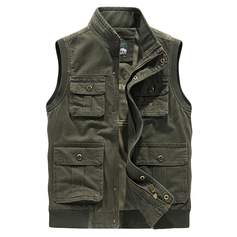 Herren Multifunktionale Canvas-Weste mit Mehrere Außentaschen und Stehkragen Nord Taschen