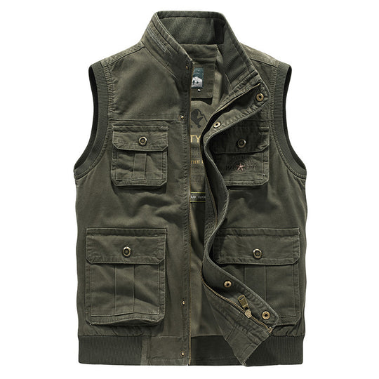 Herren Multifunktionale Canvas-Weste mit Mehrere Außentaschen und Stehkragen Nord Taschen