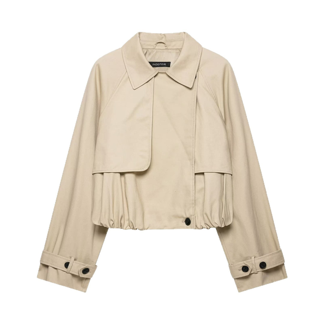 Damen Kurzgeschnittene Trenchjacke im Boxy‑Schnitt mit Raffung und verstellbaren Manschetten Nord Taschen