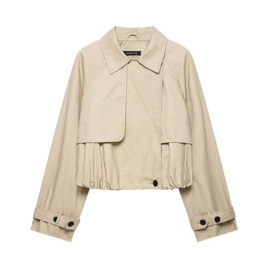 Damen Kurzgeschnittene Trenchjacke im Boxy‑Schnitt mit Raffung und verstellbaren Manschetten Nord Taschen