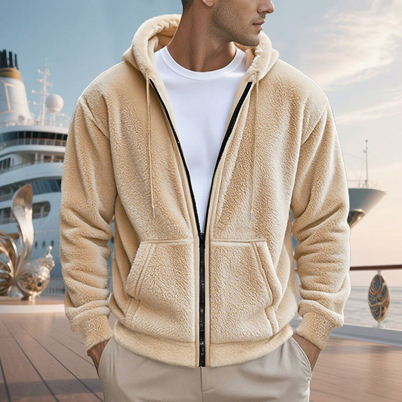 Herren Teddy-Fleece-Kapuzenjacke mit durchgehendem Reißverschluss und Kängurutaschen Nord Taschen
