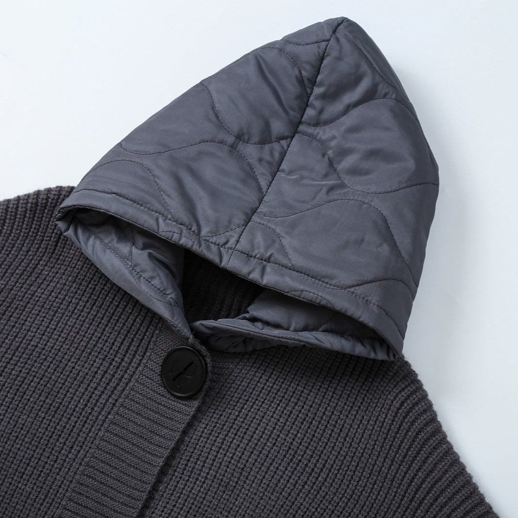 Damen Strick-Mantel mit gesteppter Kapuze und wattierten Taschen Nord Taschen