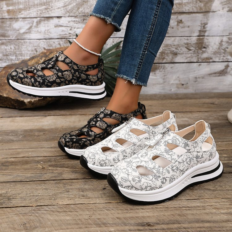 Damen Sandalen mit floralen Ausschnitten und komfortabler Sohle Nord Taschen