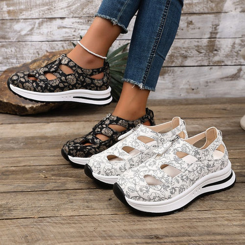 Damen Sandalen mit floralen Ausschnitten und komfortabler Sohle Nord Taschen