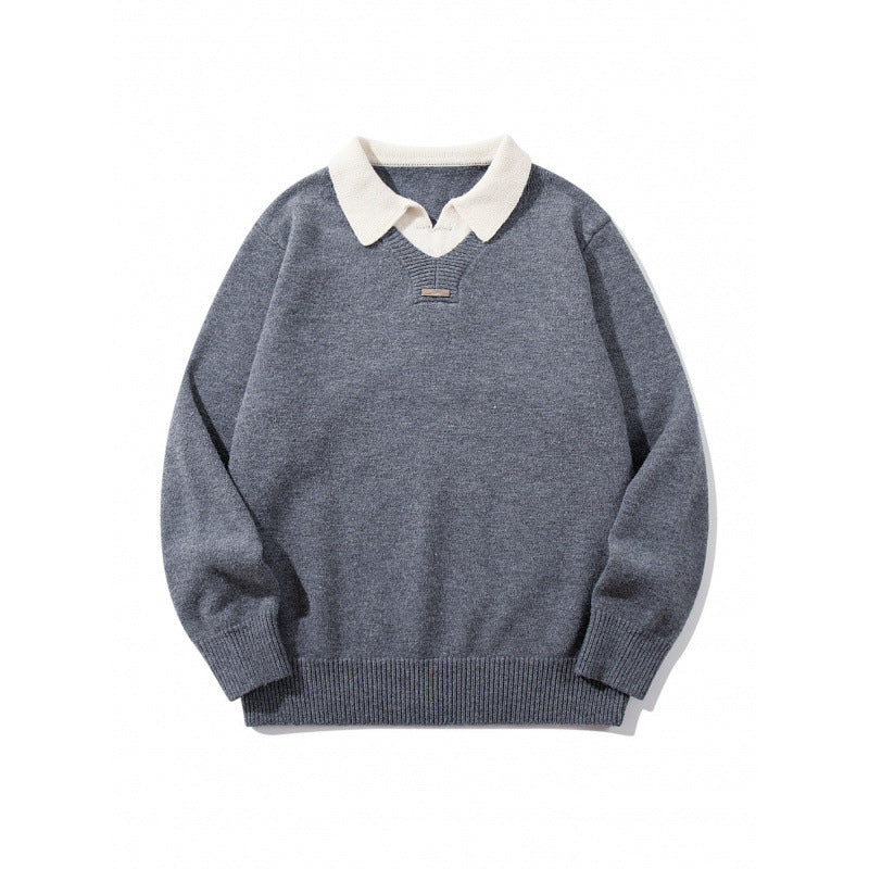 Herren Relaxter Merino-Mix Strickpullover mit kontrastierendem Polokragen und V-Detail Nord Taschen