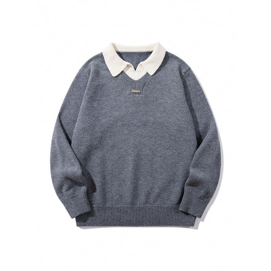 Herren Relaxter Merino-Mix Strickpullover mit kontrastierendem Polokragen und V-Detail Nord Taschen