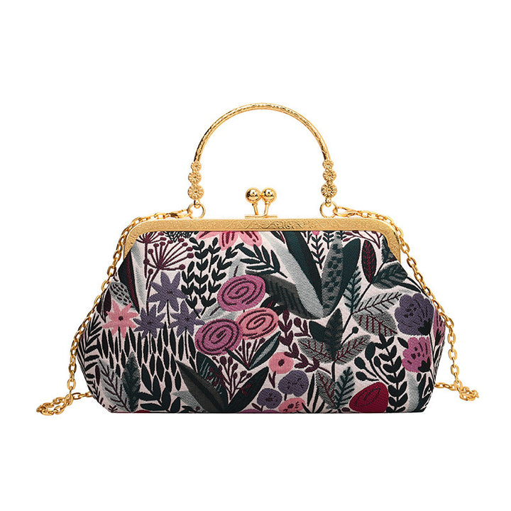 Damen Clutch-Tasche mit floralem Design und goldenen Akzenten Nord Taschen