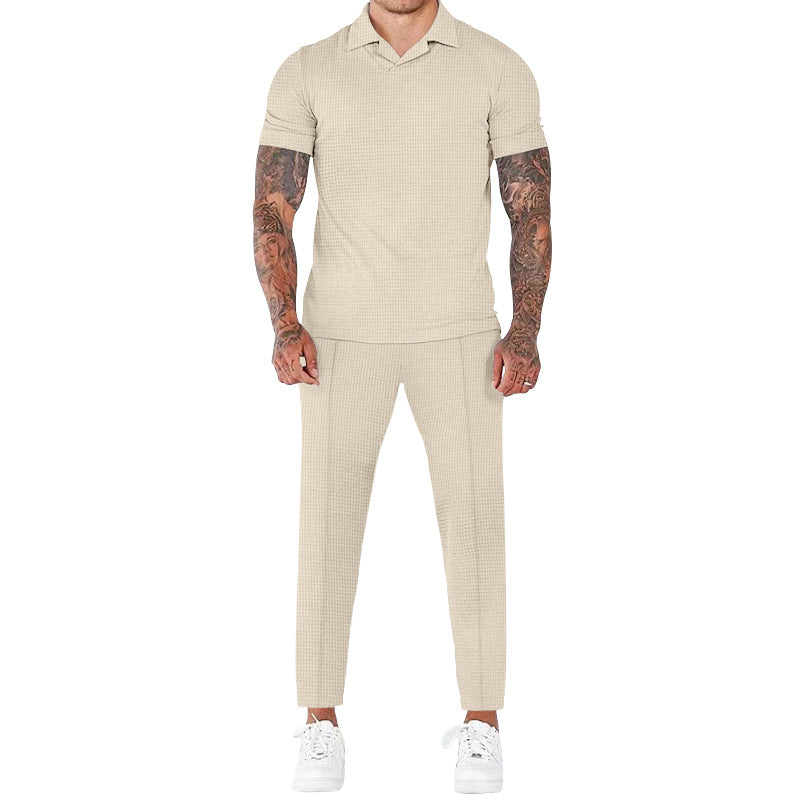 Herren elegantes Kurzarm-Hemd- und Hose-Set mit strukturiertem Design und komfortabler Passform - Arvani