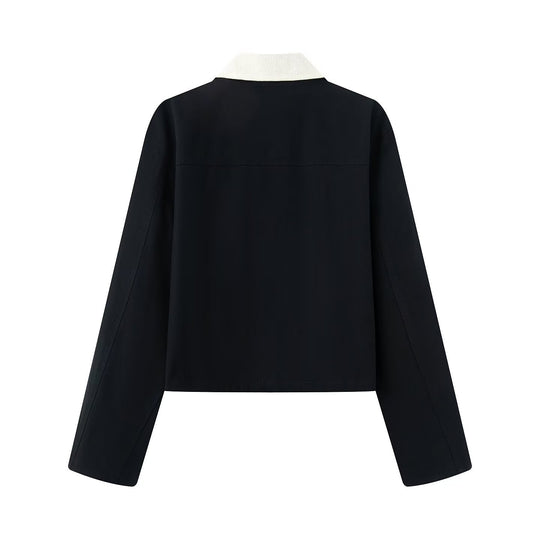 Damen Cropped Übergangsjacke im Workwear‑Look mit Cordkragen, Druckknopfleiste und Tunnelzug Nord Taschen