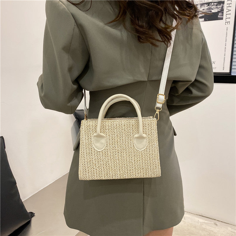 Damen elegante Strohtasche mit Lederakzenten Nord Taschen