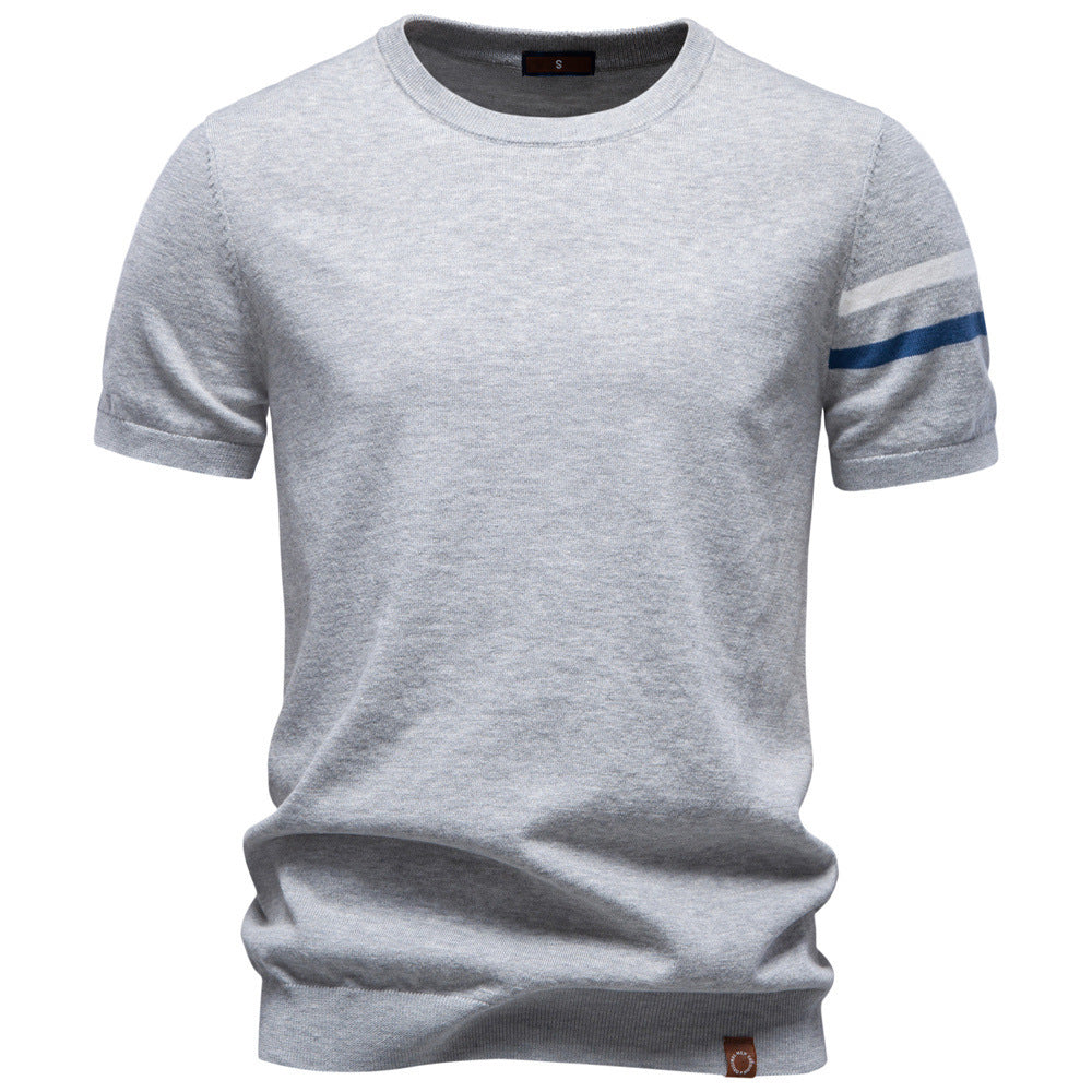 Herren nan feines Baumwollstrickshirt mit Rundhalsausschnitt kurzärmelig und kontrastierenden Ärmelstreifen Nord Taschen