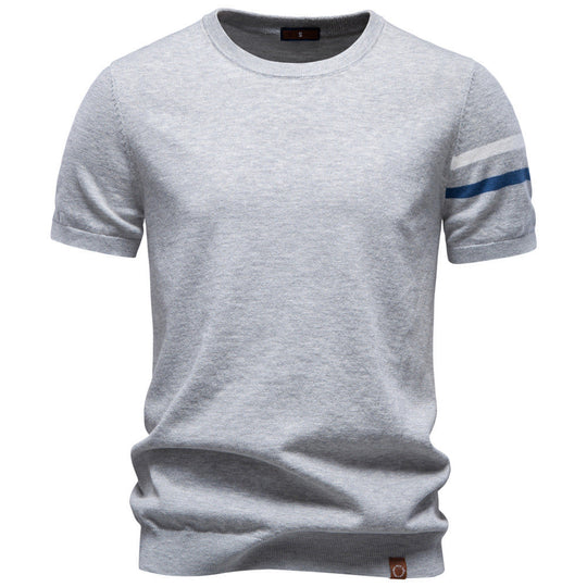 Herren nan feines Baumwollstrickshirt mit Rundhalsausschnitt kurzärmelig und kontrastierenden Ärmelstreifen Nord Taschen