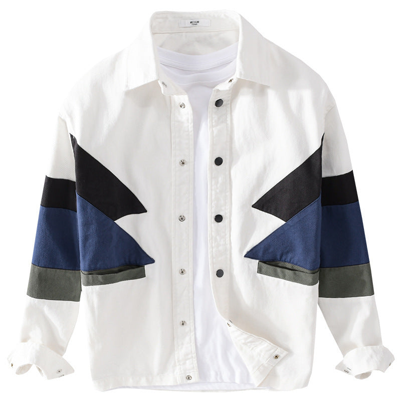 Herren Baumwoll-Overshirt im Layering-Stil mit geometrischen Colorblock-Einsätzen und Druckknopf-Leiste Nord Taschen