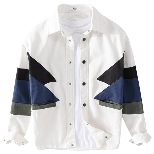 Herren Baumwoll-Overshirt im Layering-Stil mit geometrischen Colorblock-Einsätzen und Druckknopf-Leiste Nord Taschen
