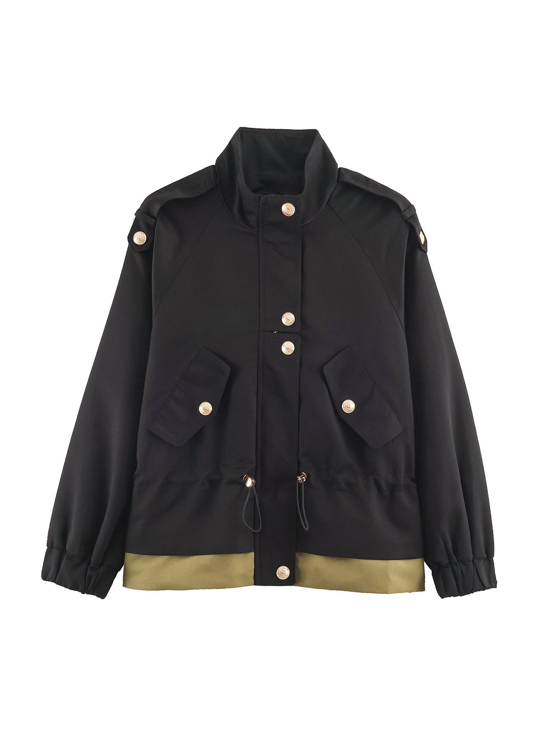 Damen 10+ kurze Utility-Jacke mit Taillenraffung, Stehkragen und Schulterklappen Nord Taschen