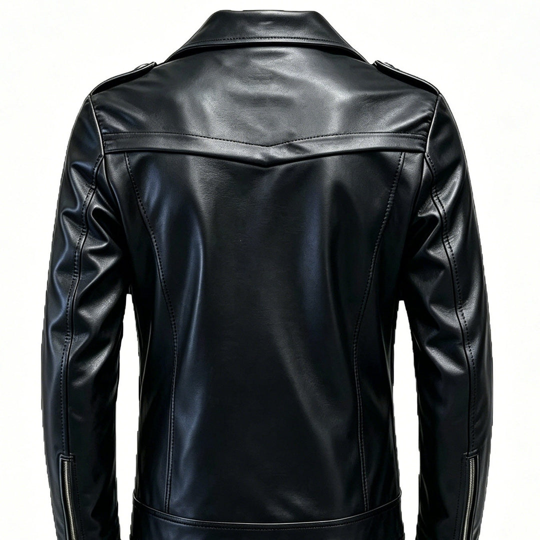 Herren Maskuline Premium-Leder-Bikerjacke mit asymmetrischer Reißverschlussfront Nord Taschen