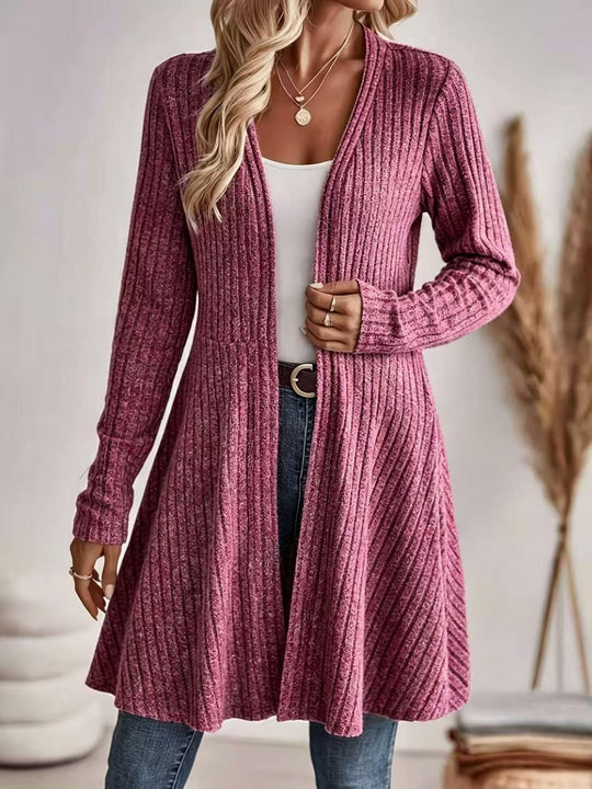 Damen Langer Gerippter Cardigan mit offenem Front-Design und leichtem Fall Nord Taschen