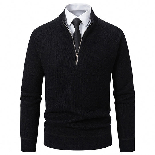 Herren Feinstrick-Halbzip-Pullover mit Stehkragen und schmaler Passform Nord Taschen