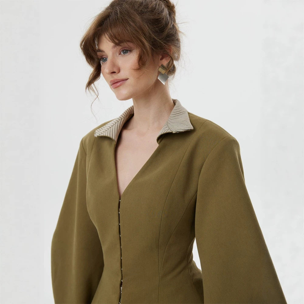 Damen taillierte Jacke mit Stehkragen, Cut-Out und Ballonärmeln Nord Taschen