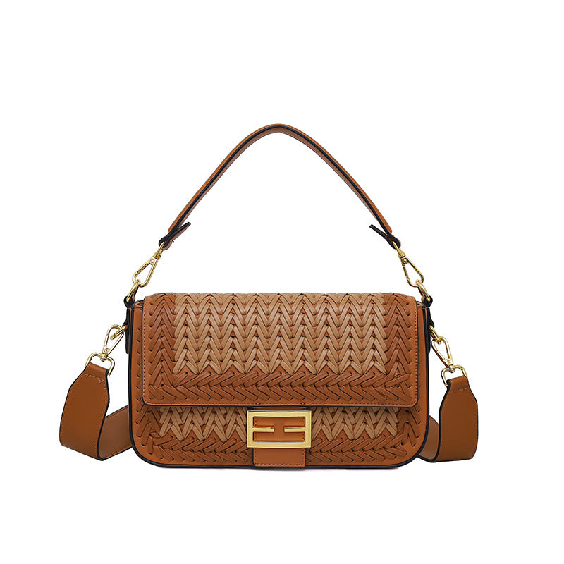 Damen Umhängetasche mit geflochtenem Design und goldenen Akzenten Nord Taschen