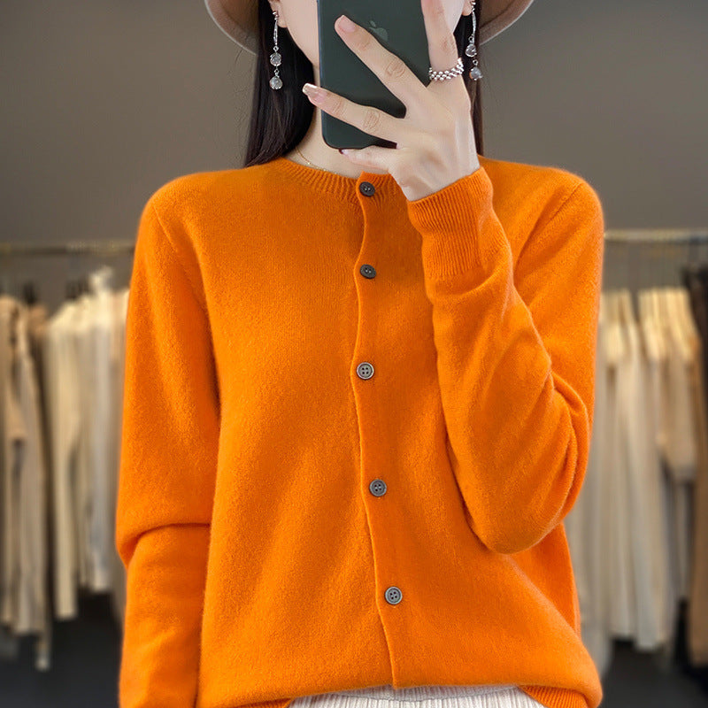 Damen Leichter Feinstrick-Cardigan mit Kaschmir‑Optik, Rundhalsausschnitt und verdeckter Knopfleiste Nord Taschen