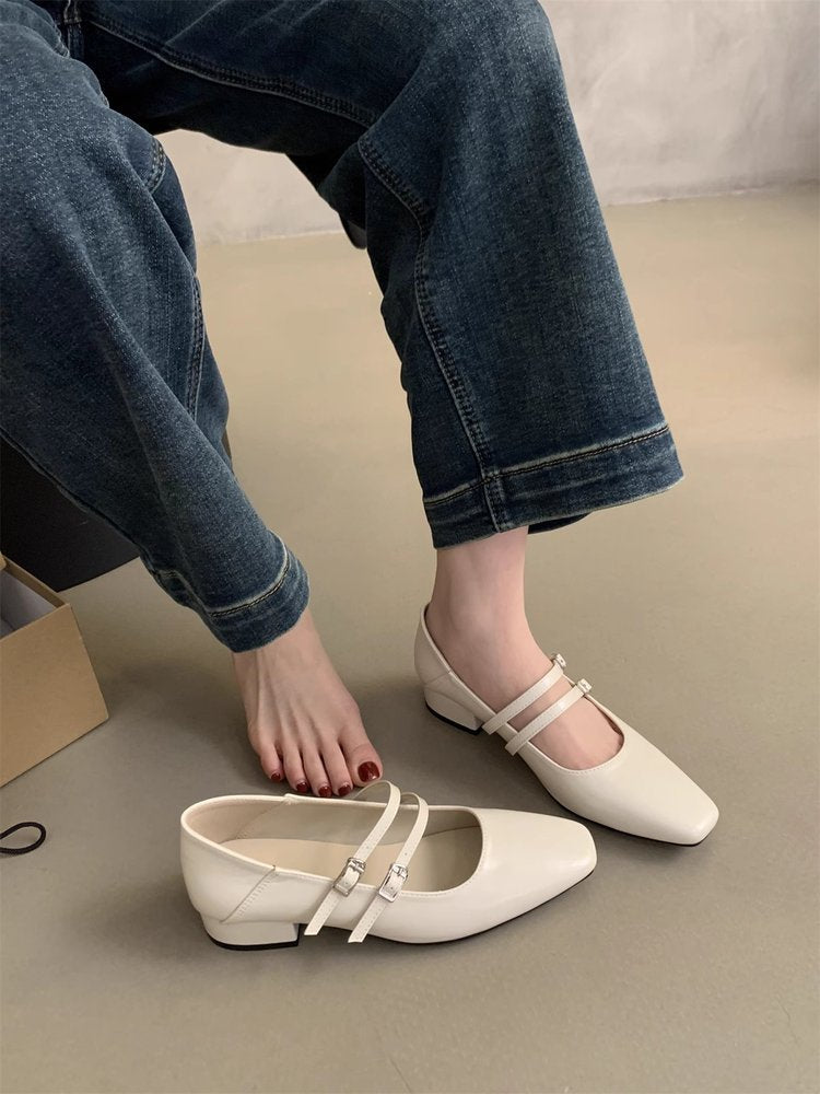 Damen elegante Mary Jane Ballerinas mit modischem Doppelriemen und komfortablem Fußbett - Arvani