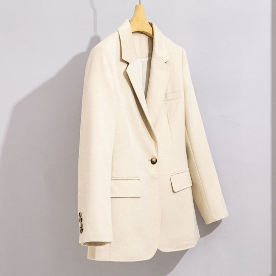 Damen Lang geschnittener Wollmix-Blazer mit Ein-Knopf-Verschluss und Pattentaschen Nord Taschen