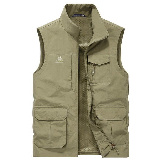 Herren Mehrtaschen Utility-Weste mit Reißverschluss, Mesh‑Innenfutter und Stehkragen Nord Taschen