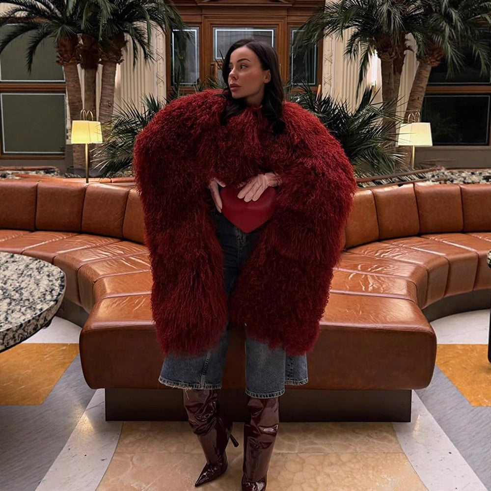 Damen Extravaganter Oversize-Fauxfur-Mantel mit langfloriger Lockenstruktur Nord Taschen