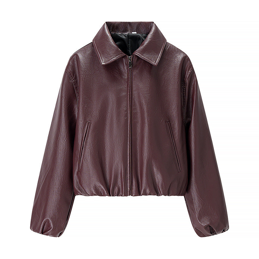 Damen Kurz geschnittener Lederimitat-Blouson mit Reißverschluss und Gummizugsaum Nord Taschen