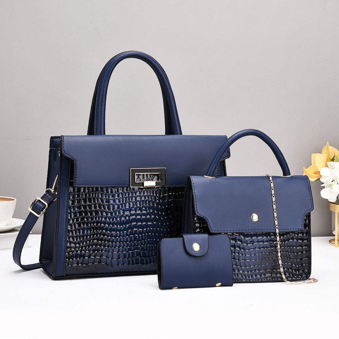 Damen Handtaschen-Set mit luxuriösem Krokodil-Leder-Look und abnehmbarer Clutch Nord Taschen
