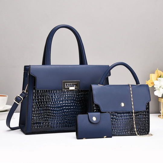 Damen Handtaschen-Set mit luxuriösem Krokodil-Leder-Look und abnehmbarer Clutch Nord Taschen