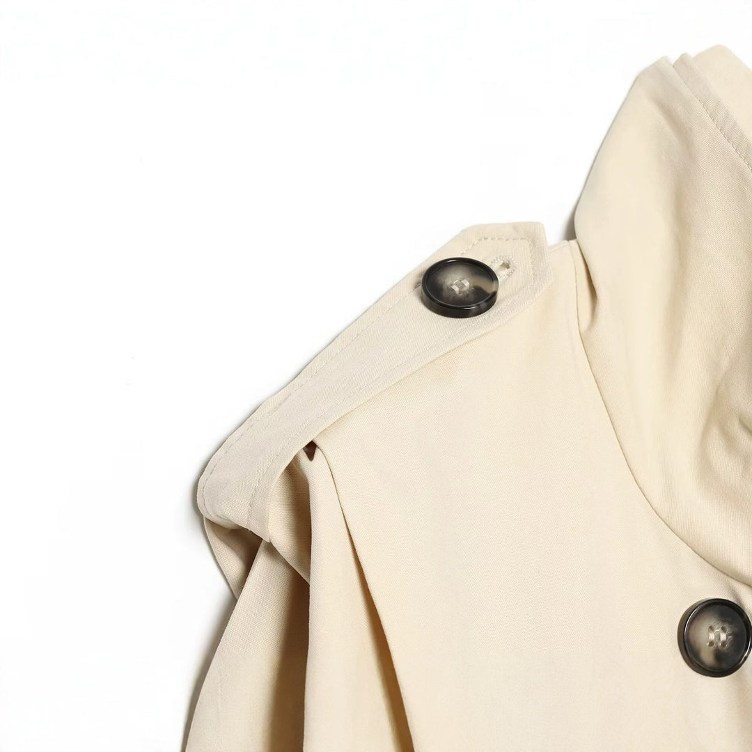 Damen Cropped Doppelreihiger Trench‑Blouson mit hohem Stehkragen, Schulterklappen und elastischem Saum Nord Taschen