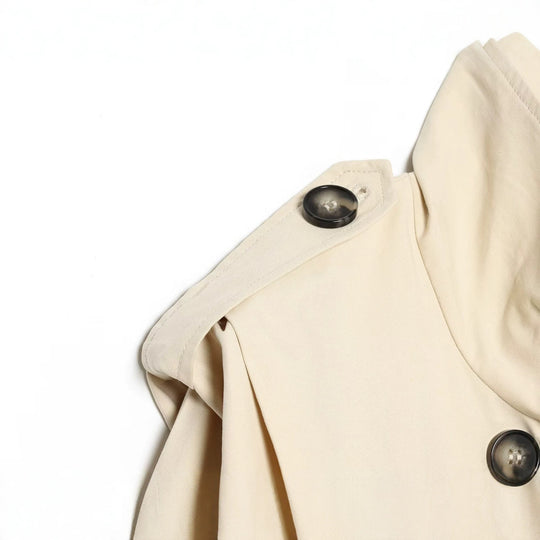 Damen Cropped Doppelreihiger Trench‑Blouson mit hohem Stehkragen, Schulterklappen und elastischem Saum Nord Taschen
