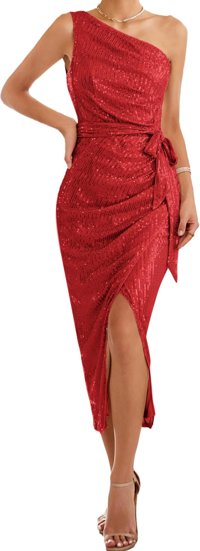 Damen asymmetrisches Abendkleid mit Pailletten und hohem Schlitz