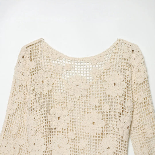Damen Häkelbluse mit floralem Crochet‑Motiv, V‑Ausschnitt und Tunnelzug Nord Taschen