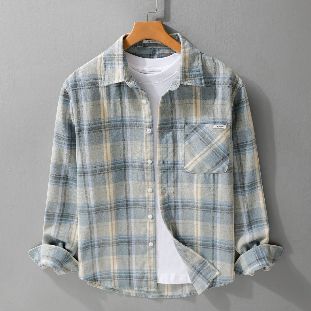 Herren Kariertes Leichtes Flanell-Overshirt mit Brusttasche und Relaxed-Fit Nord Taschen