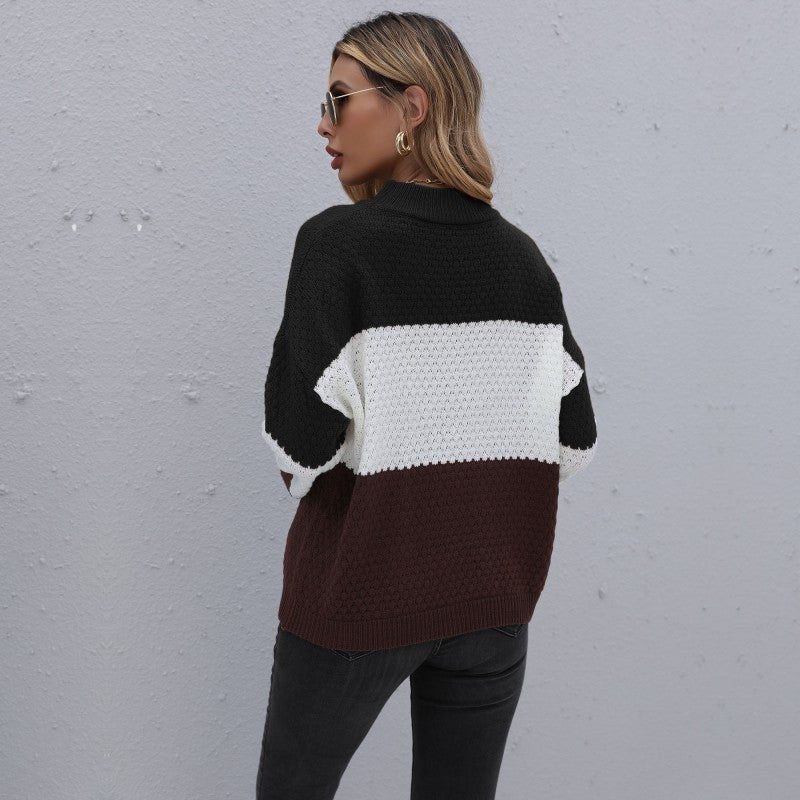 Damen Colorblock-Strickpullover mit grobem Strukturstrick und überschnittener Schulter Nord Taschen